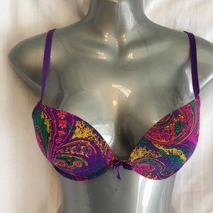La Senza Paisley Purple Lace Back Close 30D Removeable Pads Push Up Bra Wired